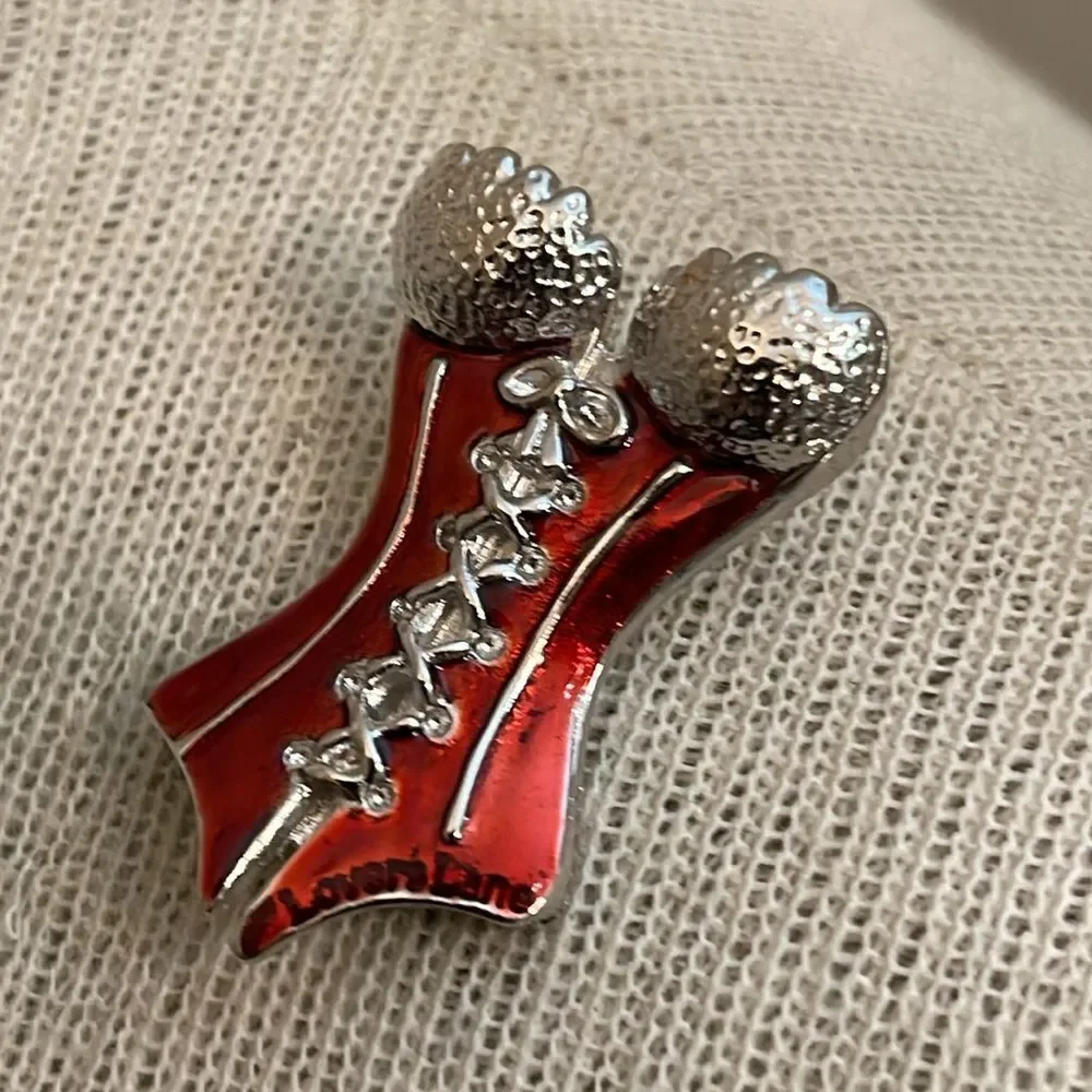 2001 Silver-tone Bustier Brooch Pin By Jill Weiner Lingerie Fashion Burlesque